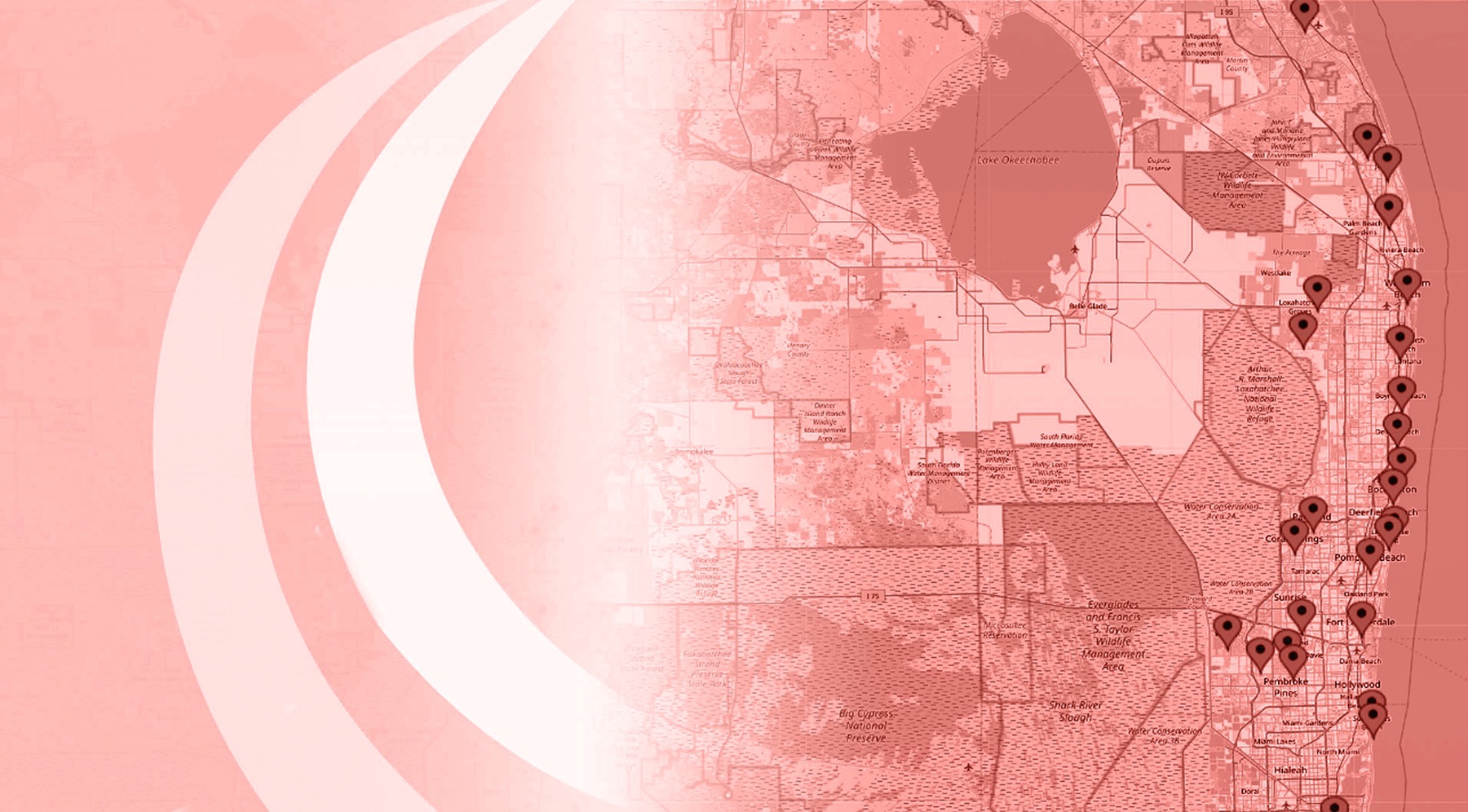 The image appears to be a digital art piece with a split composition. On the left side, there s a red and white abstract design resembling a map or satellite view of an area with various dots possibly indicating locations. On the right side, there s a more realistic depiction of a cityscape at night with illuminated buildings and streets, set against a gradient background transitioning from warm to cool colors, which might represent temperature changes. The style combines elements of realism with abstract artistry.