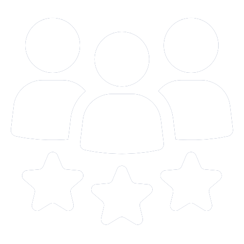 The image displays a stylized icon of a group of five people with stars around them, suggesting they are highly rated or popular.