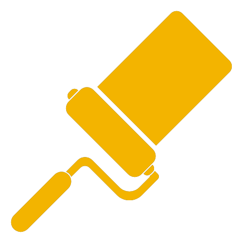 The image shows a yellow paint roller with an attached handle, indicating a tool for applying paint.