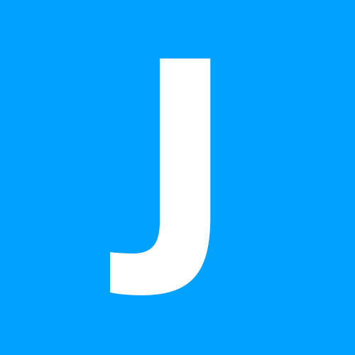 The image displays a stylized letter 'J' with a blue background.