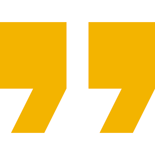 The image displays a graphic with two quotation marks facing each other, set against a black background with a yellow border, creating a stylized representation of text or speech.